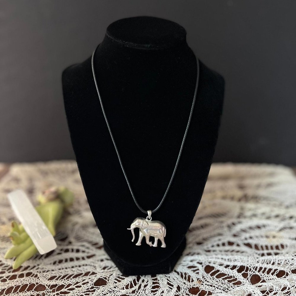 Handmade Upcycled Elephant Pendant Necklace on Black Cord